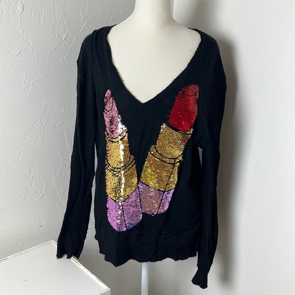 MWild Fox Sequin Lipstick Sweater - Picture 1 of 4